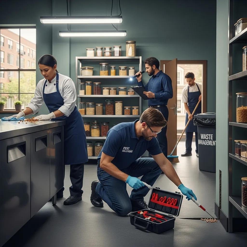 Diagram showing inspections and professional pest treatments in a food service environment