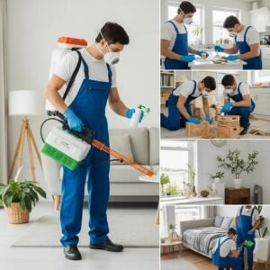 Professional pest control technician applying eco-friendly solutions in a residential home